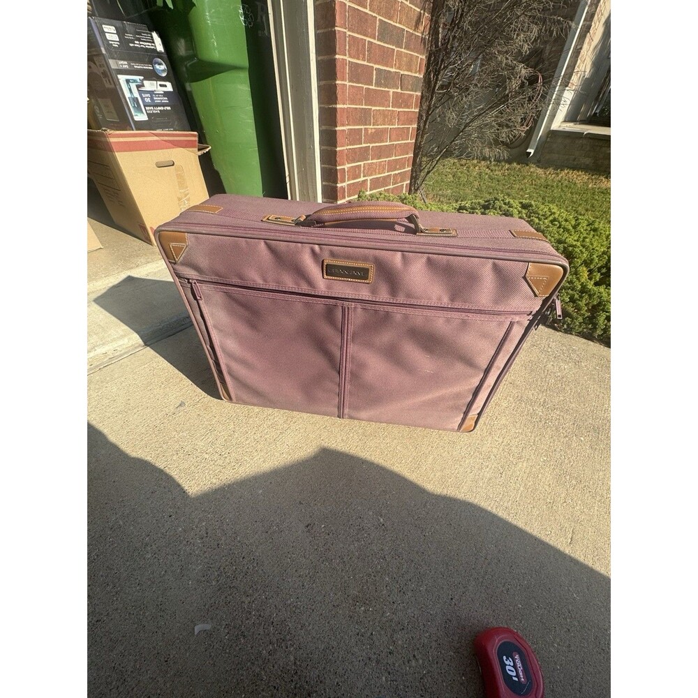 Vintage Pan Am Canvas Mauve Suitcase 26” X 19” X 8”